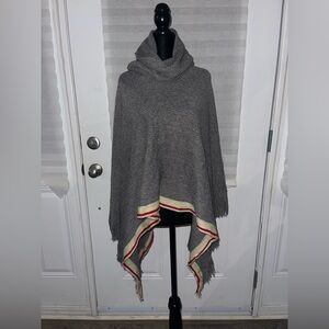Roots Charcoal Poncho with Scarlet and Ivory Accents